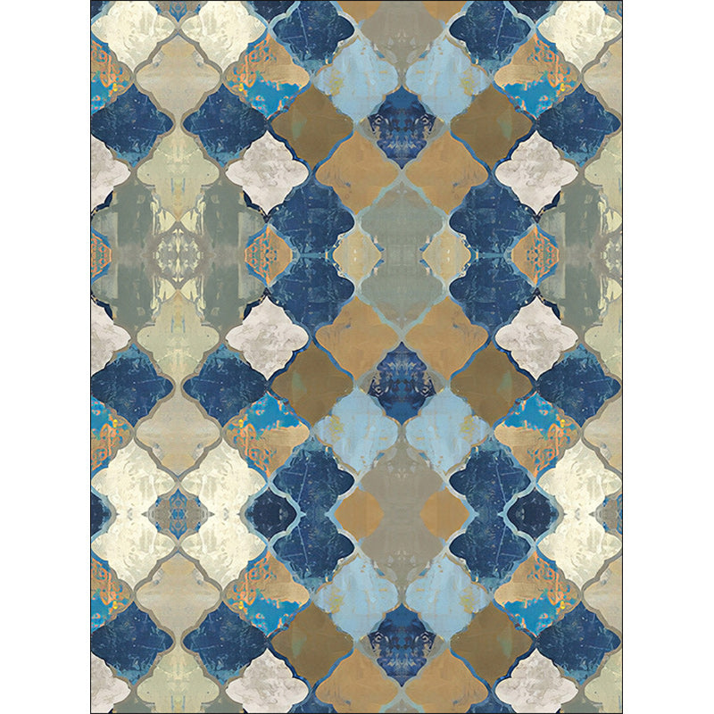 Oriental Moroccan rug in blue abstract oil painting pattern rug polyester non-slip rug for home decor | Bowlift