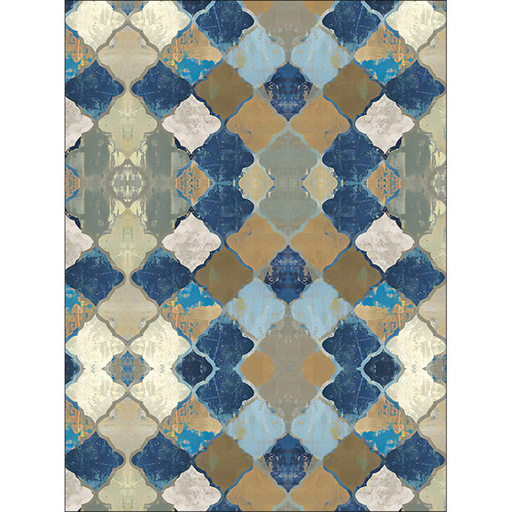 Oriental Moroccan rug in blue abstract oil painting pattern rug polyester non-slip rug for home decor | Bowlift