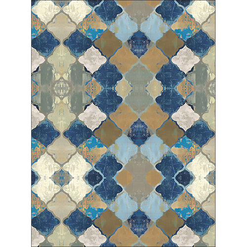 Oriental Moroccan rug in blue abstract oil painting pattern rug polyester non-slip rug for home decor | Bowlift