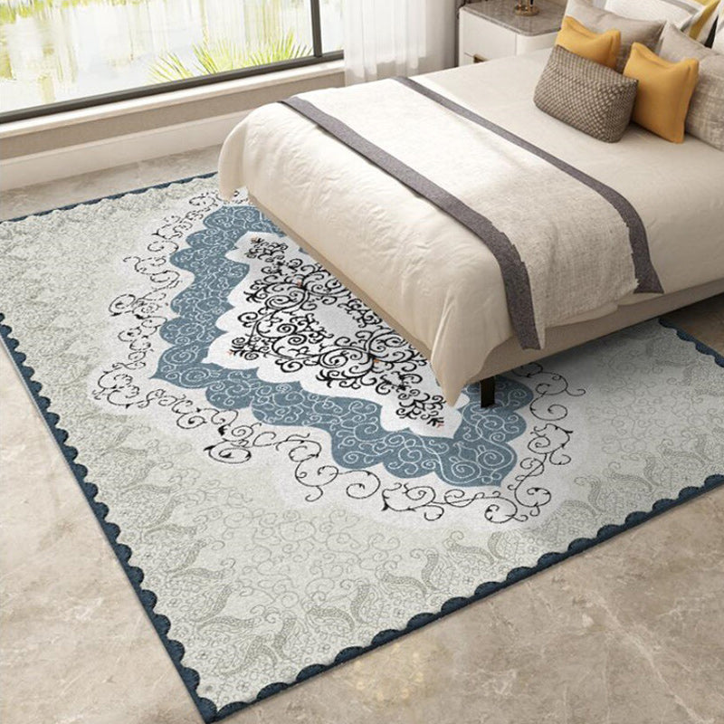 BowLift | Mediterranean Moroccan rug in blue and gray medallion pattern rug polyester non-slip rug for home decor
