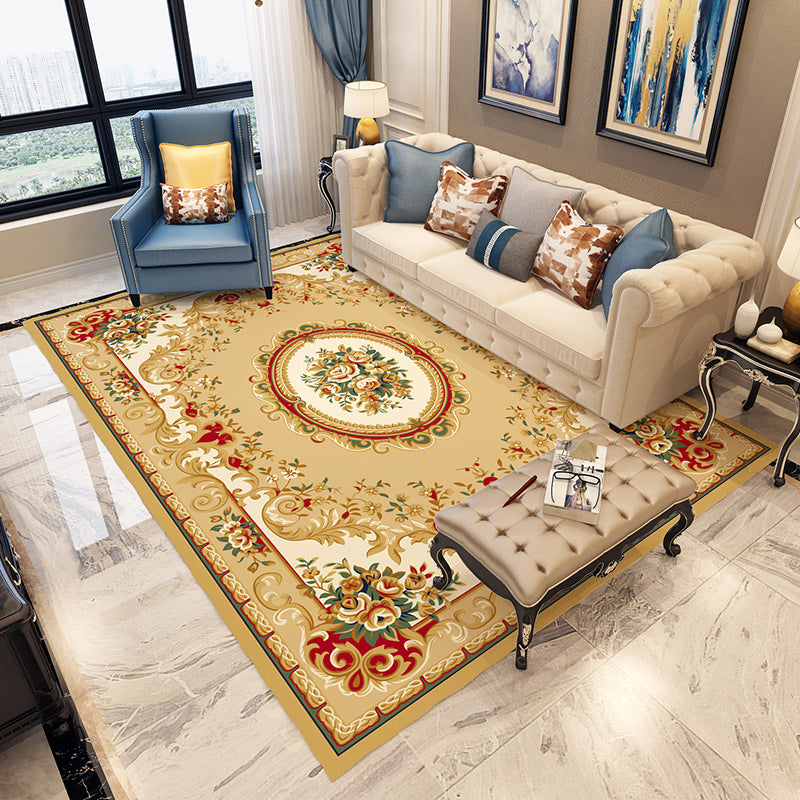 Blue and gray bedroom rug Moroccan medallion floral design rug polyester non-slip washable rug | Bowlift
