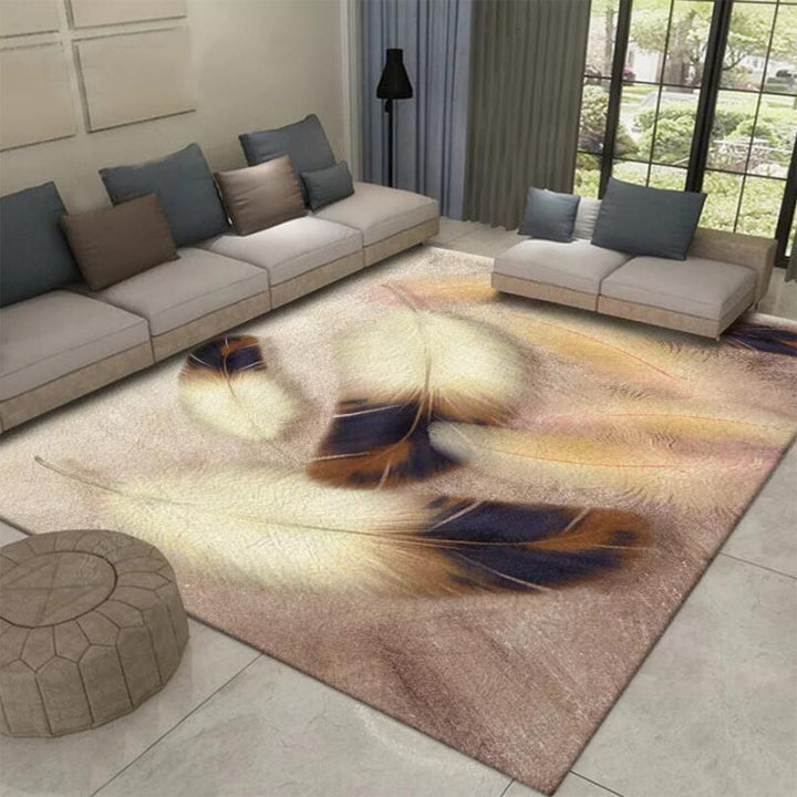 Casual Modern Rug in Pink Animal Feather Pattern Rug Polyester Machine Washable Rug for Home Decor | Bowlift