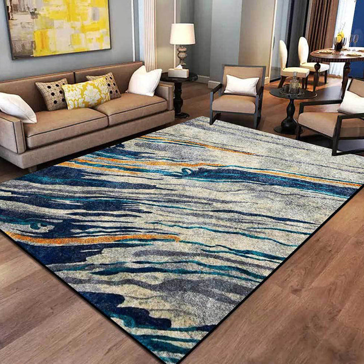 Modern rug for the living room in blue and gray with abstract pattern rug polyester stain-resistant rug area | Bowlift