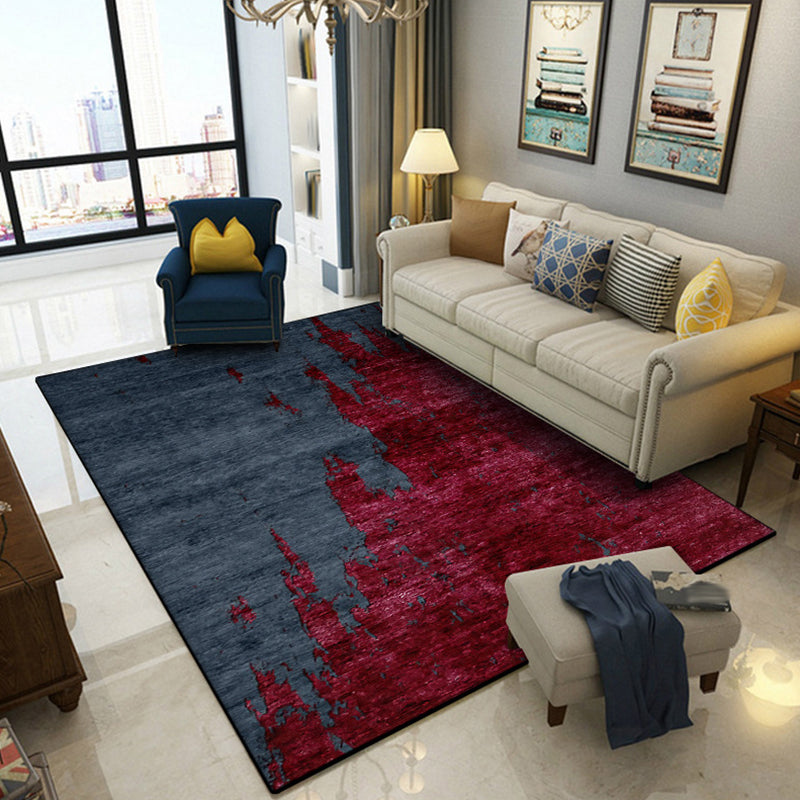 Contemporary modern rug in red and blue abstract pattern rug Polyester machine washable rug for home decor | Bowlift