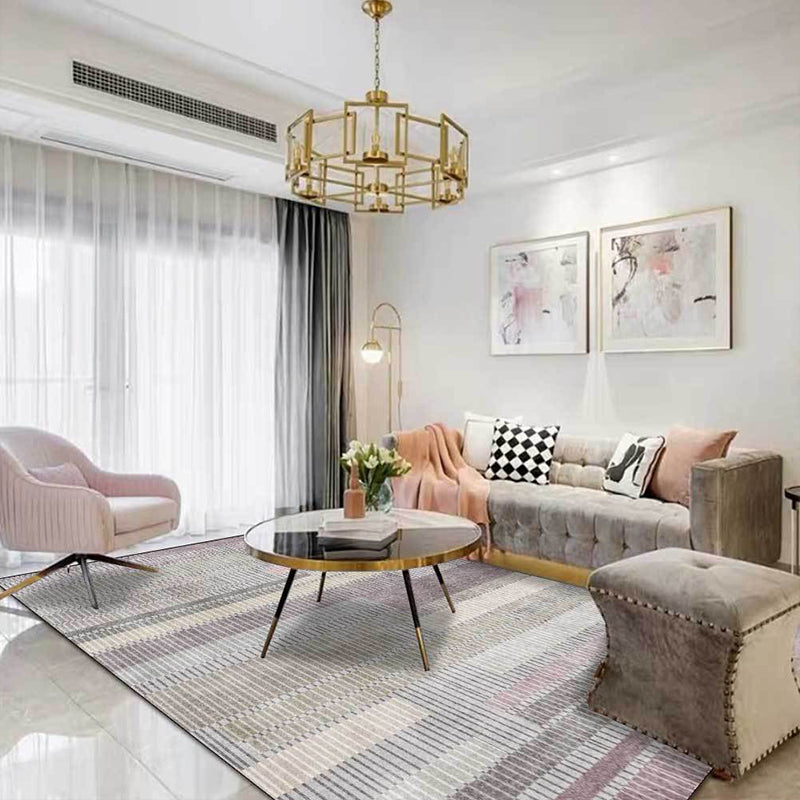 Gray Bedroom Rug Modern Abstract Striped Rectangle Pattern Area Rug Polyester Washable Pet-Friendly Rug | Bowlift