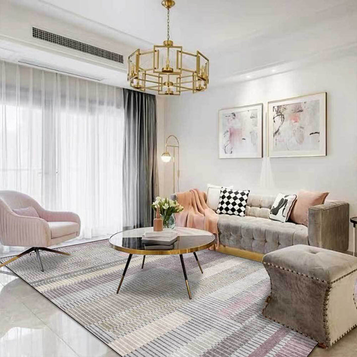 Gray Bedroom Rug Modern Abstract Striped Rectangle Pattern Area Rug Polyester Washable Pet-Friendly Rug | Bowlift