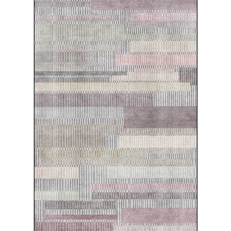 Gray Bedroom Rug Modern Abstract Striped Rectangle Pattern Area Rug Polyester Washable Pet-Friendly Rug | Bowlift