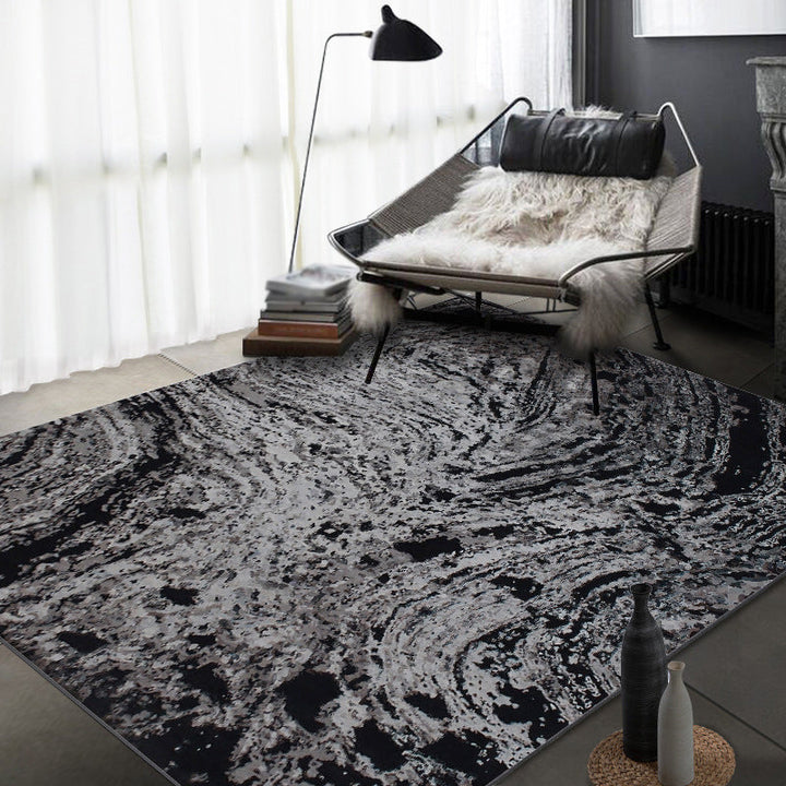Modern carpet for the living room in black with abstract painting print carpet polyester pet-friendly area rug | Bowlift