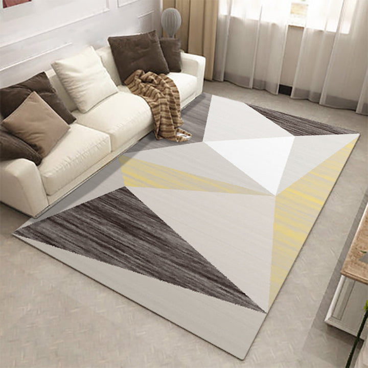 Modern living room rug in gray color block triangle pattern rug polyester non-slip backing rug | Bowlift