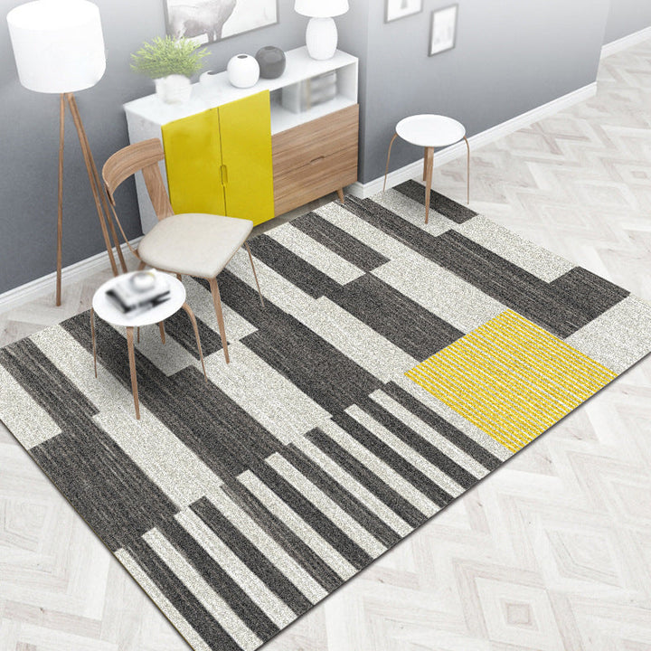 Minimalist modern rug in gray and brown geometric rectangular pattern rug polyester non-slip rug for home decor | Bowlift