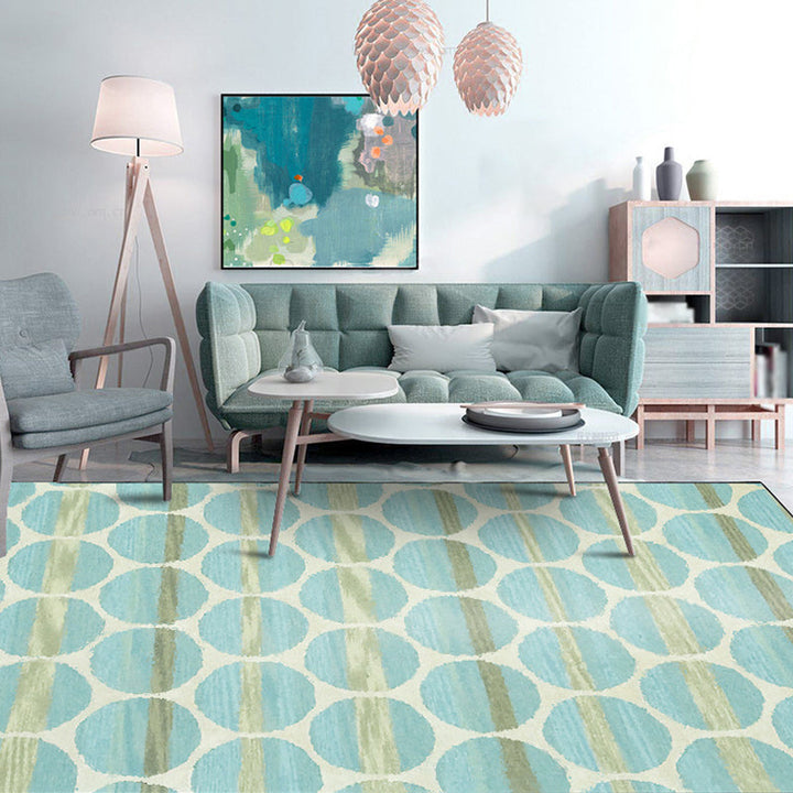 New Modern Carpet in Turquoise Geometric Circle Pattern Carpet Polyester Machine Washable Flooring for Home Decor | Bowlift