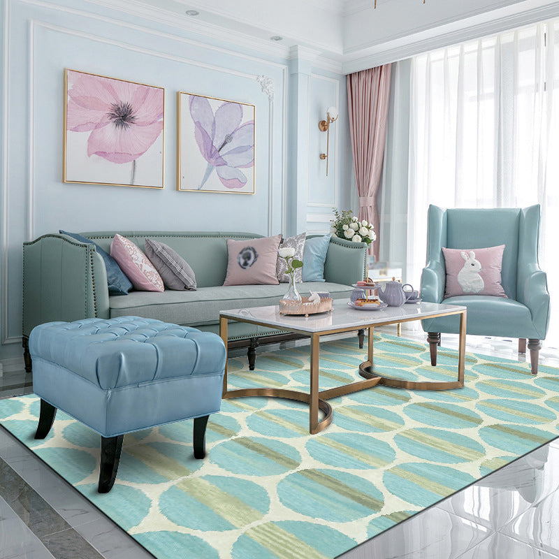 New Modern Carpet in Turquoise Geometric Circle Pattern Carpet Polyester Machine Washable Flooring for Home Decor | Bowlift