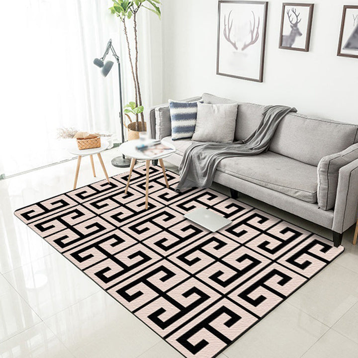 Brown bedroom rug modern geometric pattern area rug polyester non-slip backing washable rug | Bowlift
