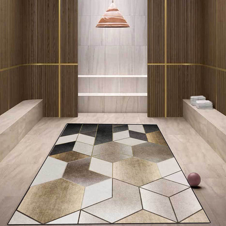 Brown and Black Bedroom Rug Modern Geometry Hexagon Triangle Pattern Rug Made of Polyester Washable Rug | Bowlift