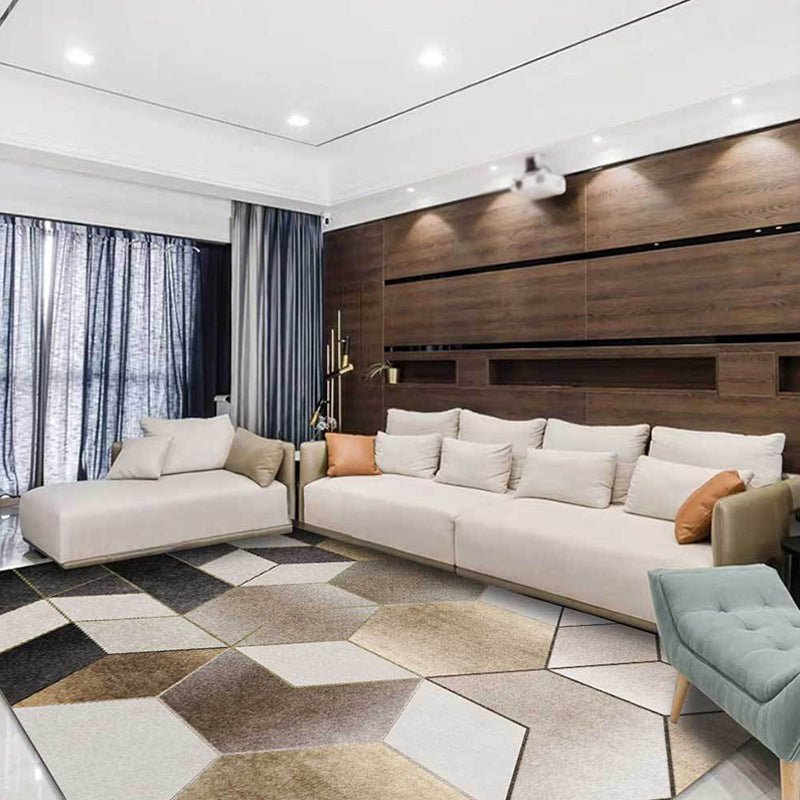 Brown and Black Bedroom Rug Modern Geometry Hexagon Triangle Pattern Rug Made of Polyester Washable Rug | Bowlift