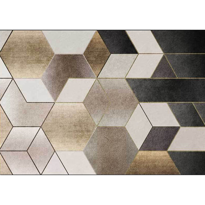 Brown and Black Bedroom Rug Modern Geometry Hexagon Triangle Pattern Rug Made of Polyester Washable Rug | Bowlift