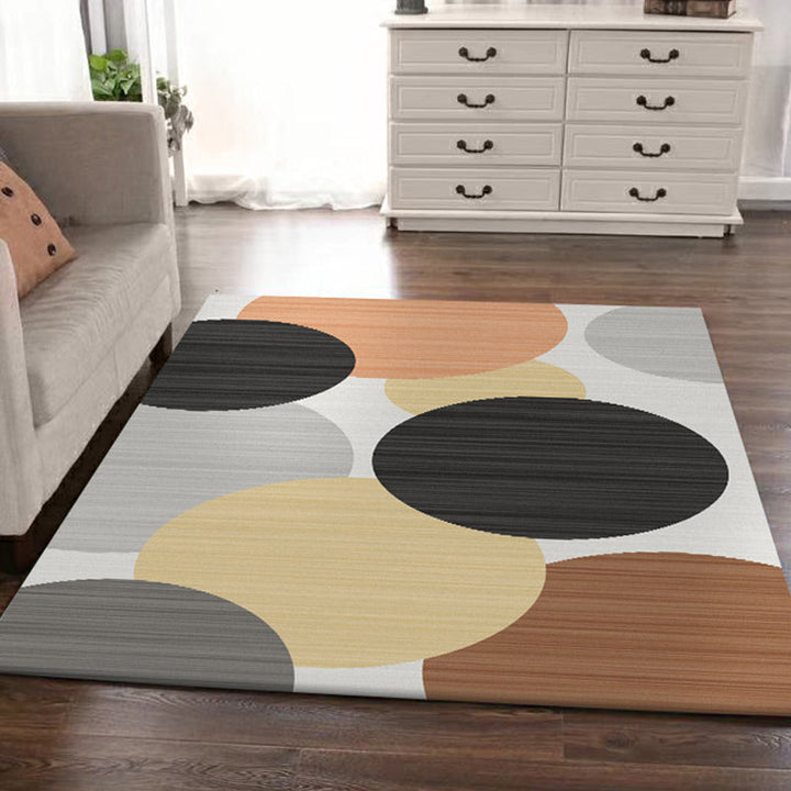 Modern living room rug in Ivory Geometric circle print rug Polyester stain resistant washable rug | Bowlift