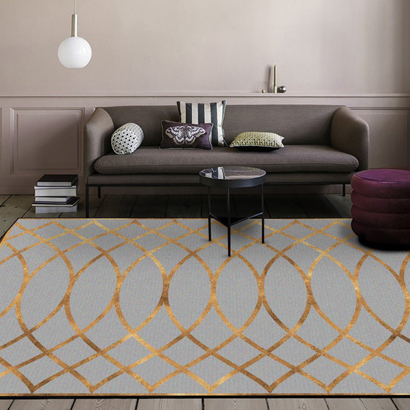 Casual modern rug in gray geometry curved lines pattern rug polyester pet-friendly rug for home decor | Bowlift