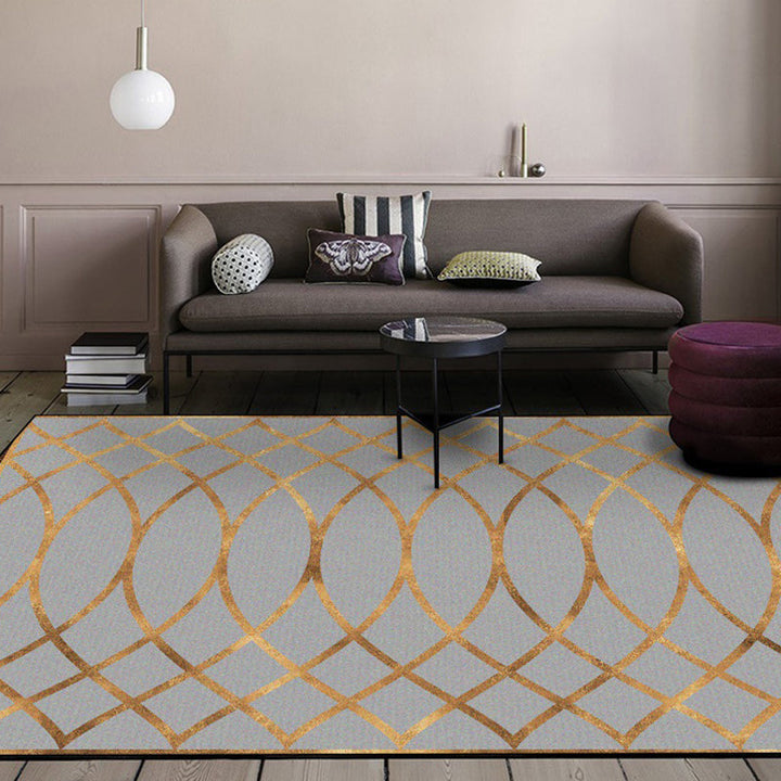 Casual modern rug in gray geometry curved lines pattern rug polyester pet-friendly rug for home decor | Bowlift