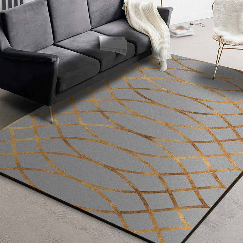 Casual modern rug in gray geometry curved lines pattern rug polyester pet-friendly rug for home decor | Bowlift