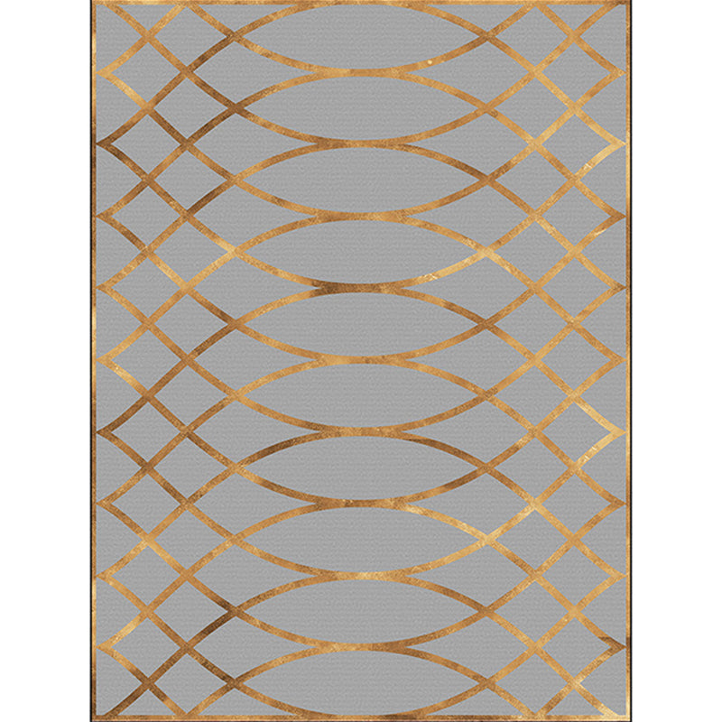 Casual modern rug in gray geometry curved lines pattern rug polyester pet-friendly rug for home decor | Bowlift