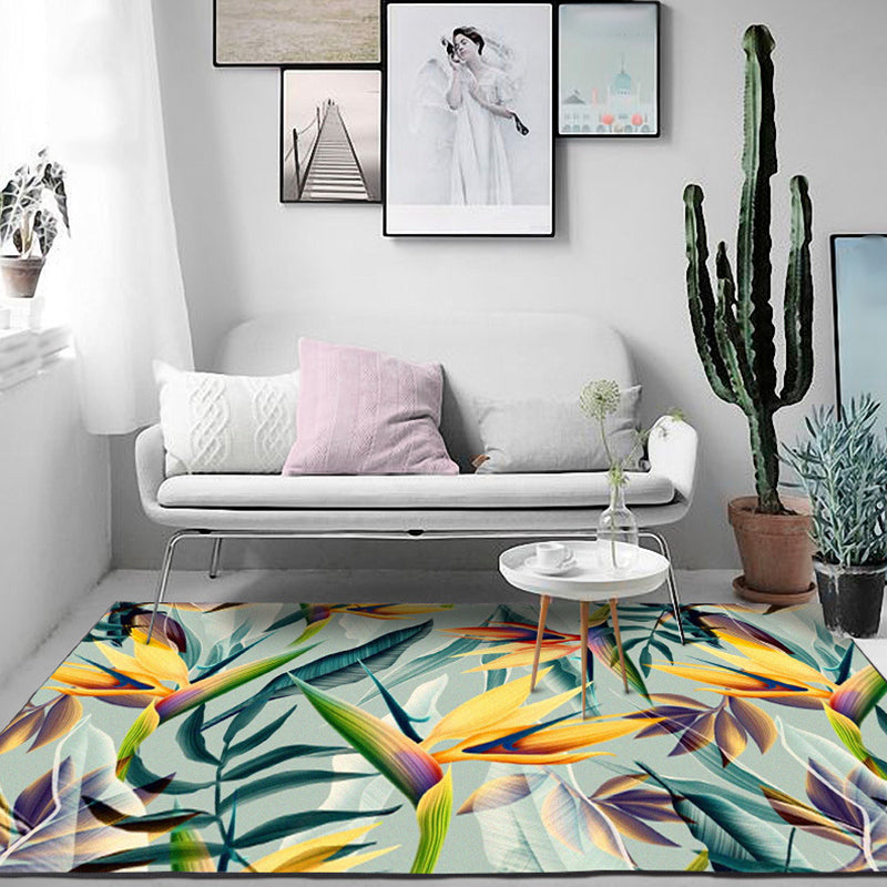 BowLift | Vintage living room rug in green botanical leaf print rug polyester pet-friendly washable area rug