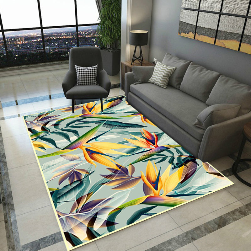 BowLift | Vintage living room rug in green botanical leaf print rug polyester pet-friendly washable area rug