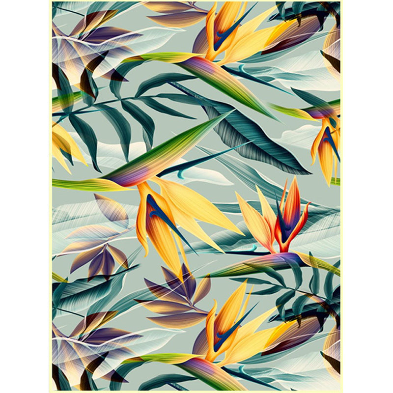 BowLift | Vintage living room rug in green botanical leaf print rug polyester pet-friendly washable area rug
