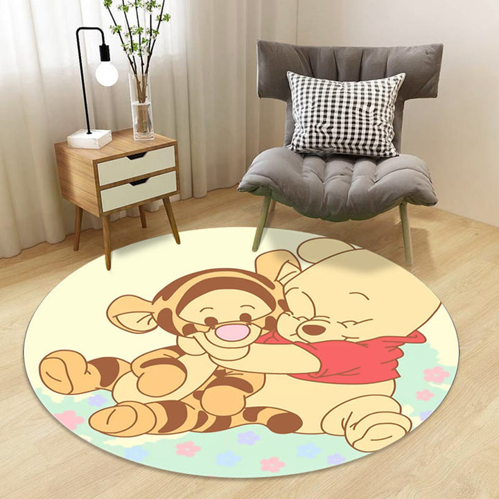 BowLift | Stylish children's rug in black and yellow fairy tale bunny bear snowman pattern rug polyester washable rug for the children's room