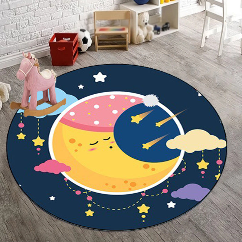 BowLift | Blue Children's Room Carpet Children's Fairy Tale Moon Stars Pattern Carpet Polyester  
Non-Slip Back Carpet