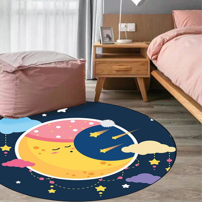 BowLift | Blue Children's Room Carpet Children's Fairy Tale Moon Stars Pattern Carpet Polyester  
Non-Slip Back Carpet