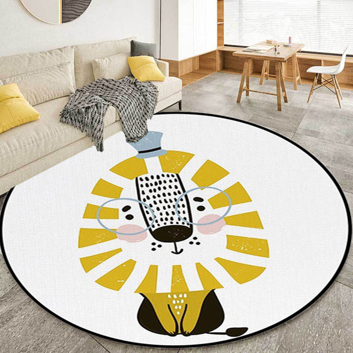 BowLift | White Children's Room Rug Children's Animal Lion Pattern Rug Polyester Non-Slip Backing Rug