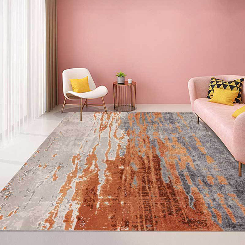 Orange Bedroom Rug Modern Abstract Pattern Rug Polyester Stain Resistant Washable Carpet | Bowlift