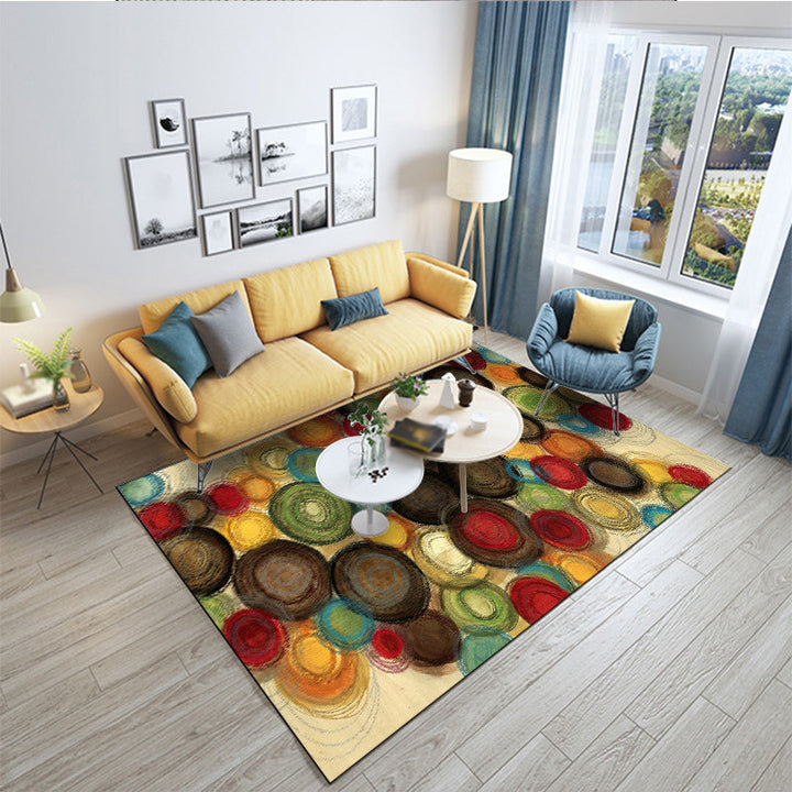 Simple modern rug in yellow abstract circle pattern rug polyester non-slip washable rug for home decor | Bowlift