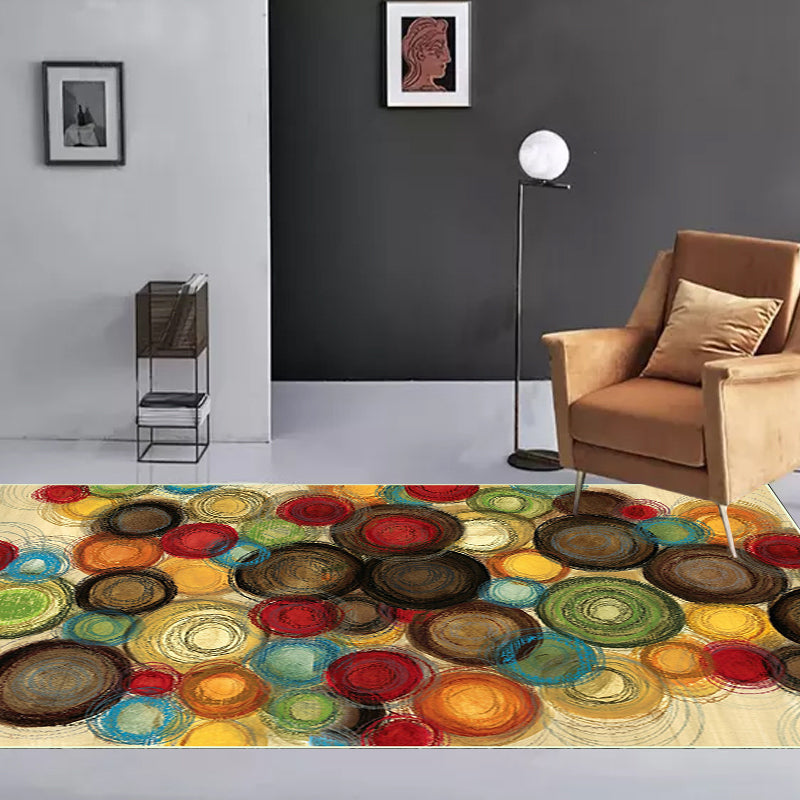 Simple modern rug in yellow abstract circle pattern rug polyester non-slip washable rug for home decor | Bowlift