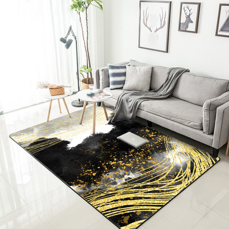 Black and white bedroom rug Modern abstract ink painting line bird pattern area rug polyester washable rug | Bowlift