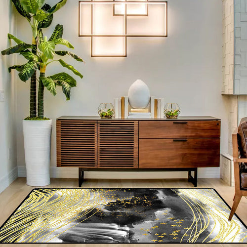 Black and white bedroom rug Modern abstract ink painting line bird pattern area rug polyester washable rug | Bowlift