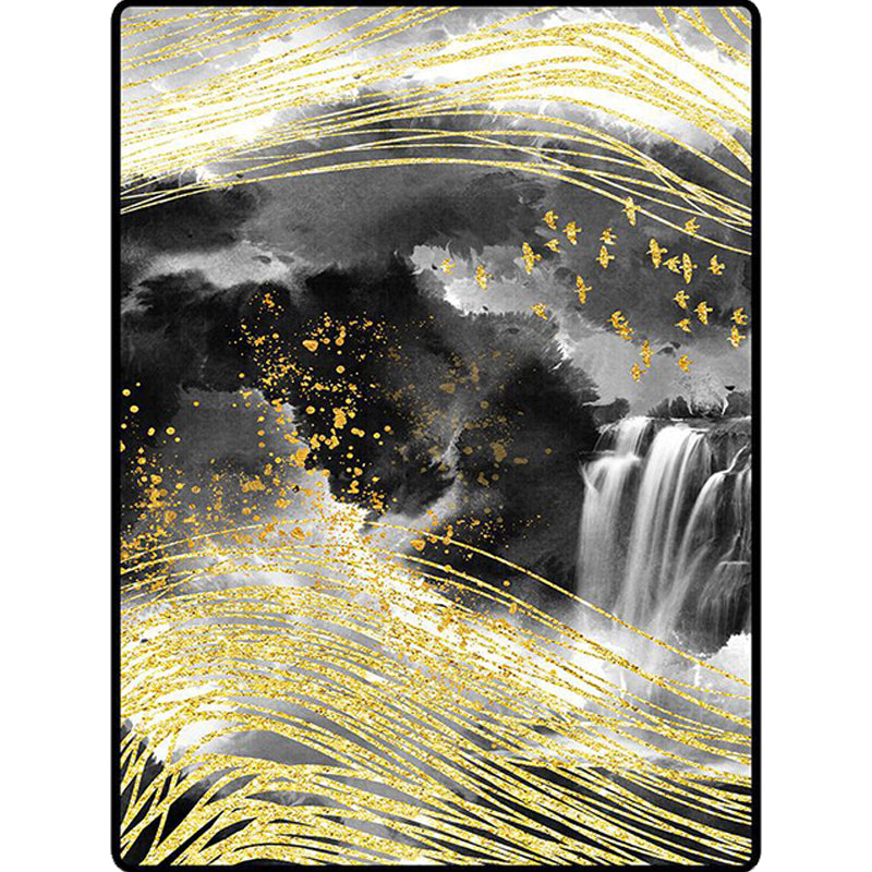 Black and white bedroom rug Modern abstract ink painting line bird pattern area rug polyester washable rug | Bowlift