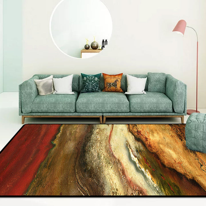 Modern living room rug in red and green Abstract stone texture printed rug Polyester non-slip rug | Bowlift