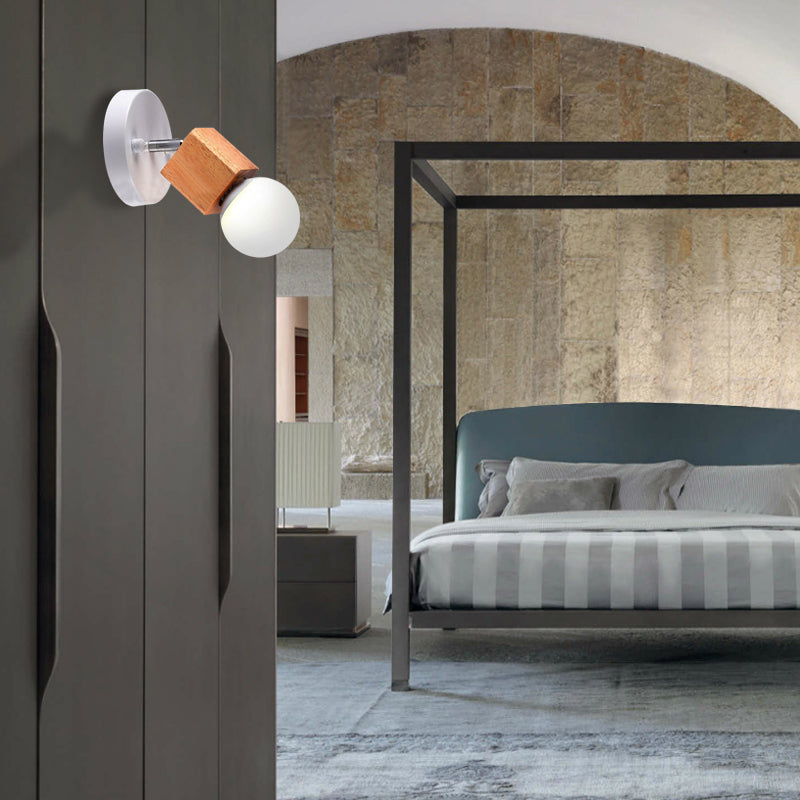 BowLift | Black/White 1 Head Wall Lamp Sconces Industrial Style Wooden Square Wall Mount Light with Circular Wall Plate