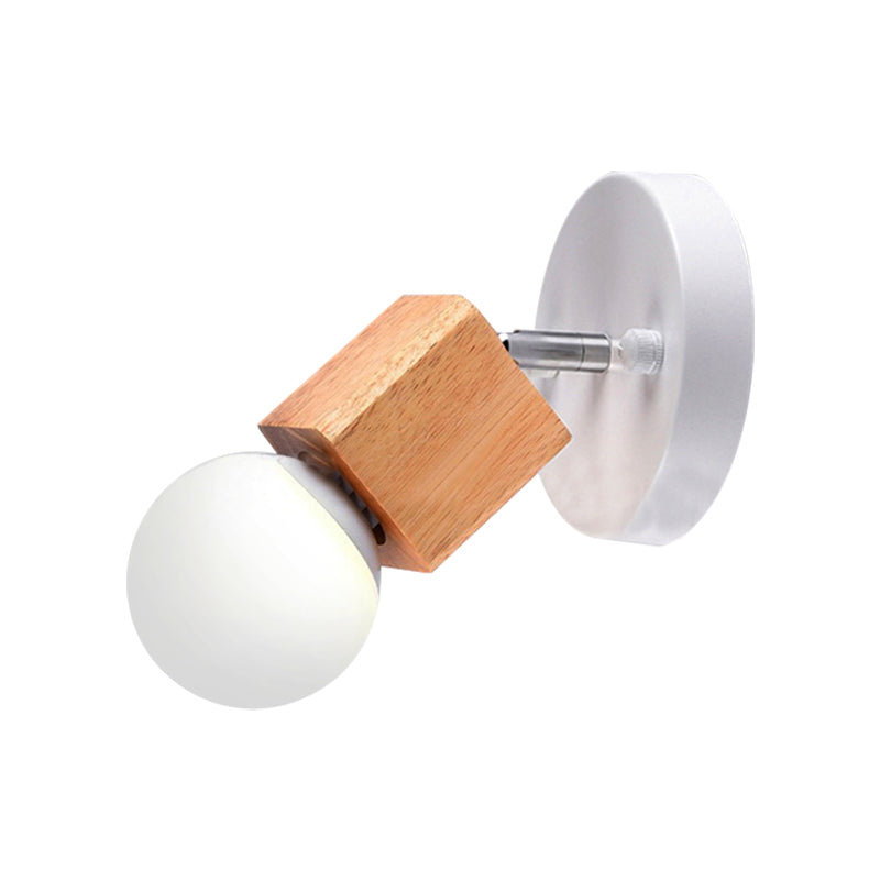 BowLift | Black/White 1 Head Wall Lamp Sconces Industrial Style Wooden Square Wall Mount Light with Circular Wall Plate