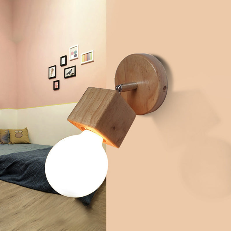 BowLift | Black/White 1 Head Wall Lamp Sconces Industrial Style Wooden Square Wall Mount Light with Circular Wall Plate