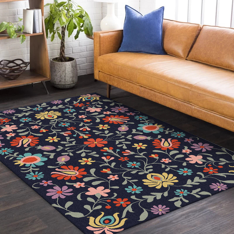 BowLift | Classic floral pattern rug with leaves Marine Polyester rug Machine washable Non-slip rug for the bedroom