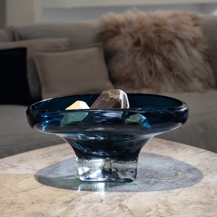 Handblown Thick-Glass Pedestal Centerpiece Bowl Bowlift