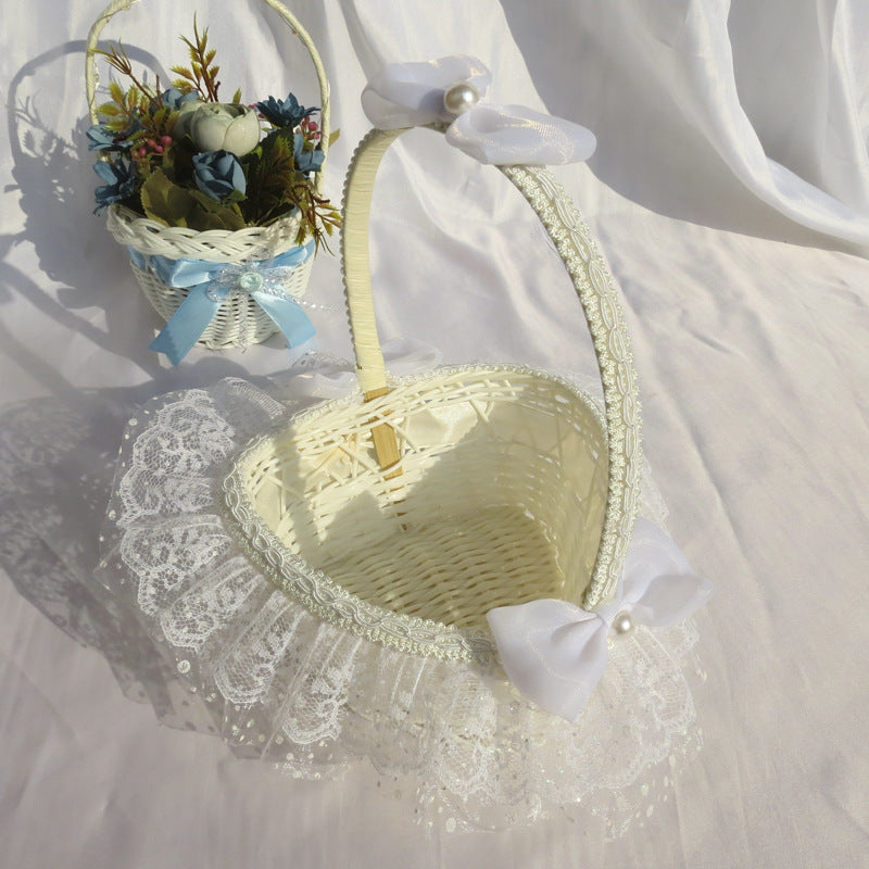 Decorative Lace Trimmed Wicker Basket Bowlift