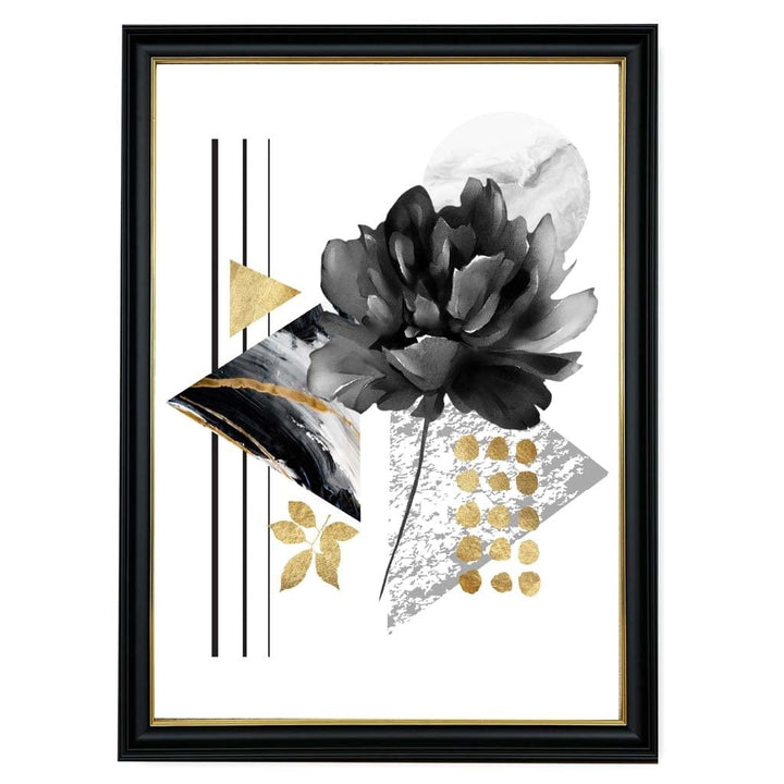 Black and Gold Abstract Flower with Geometric Shapes No. 1 Wall Art Print | Bowlift
