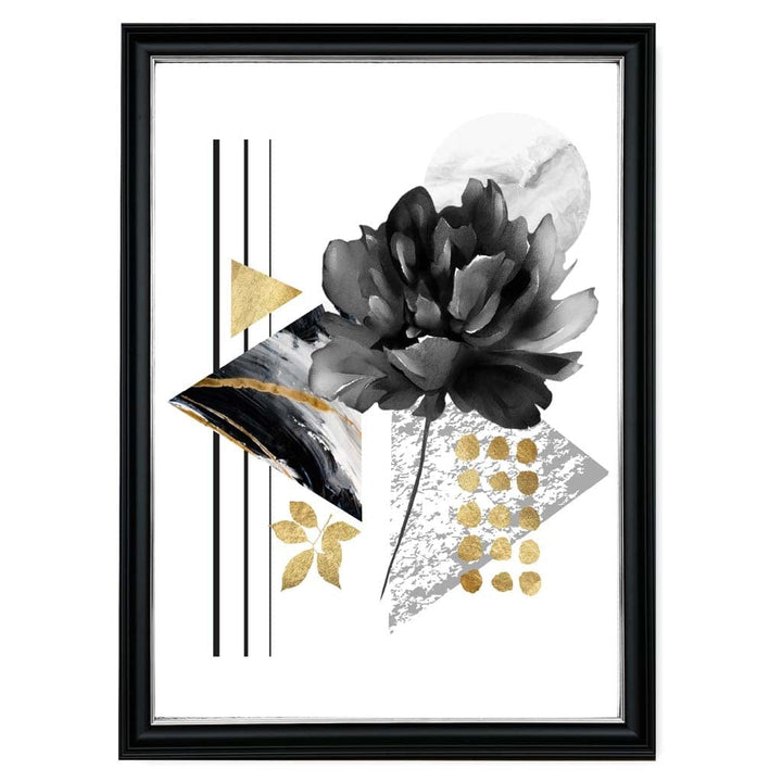 Black and Gold Abstract Flower with Geometric Shapes No. 1 Wall Art Print | Bowlift