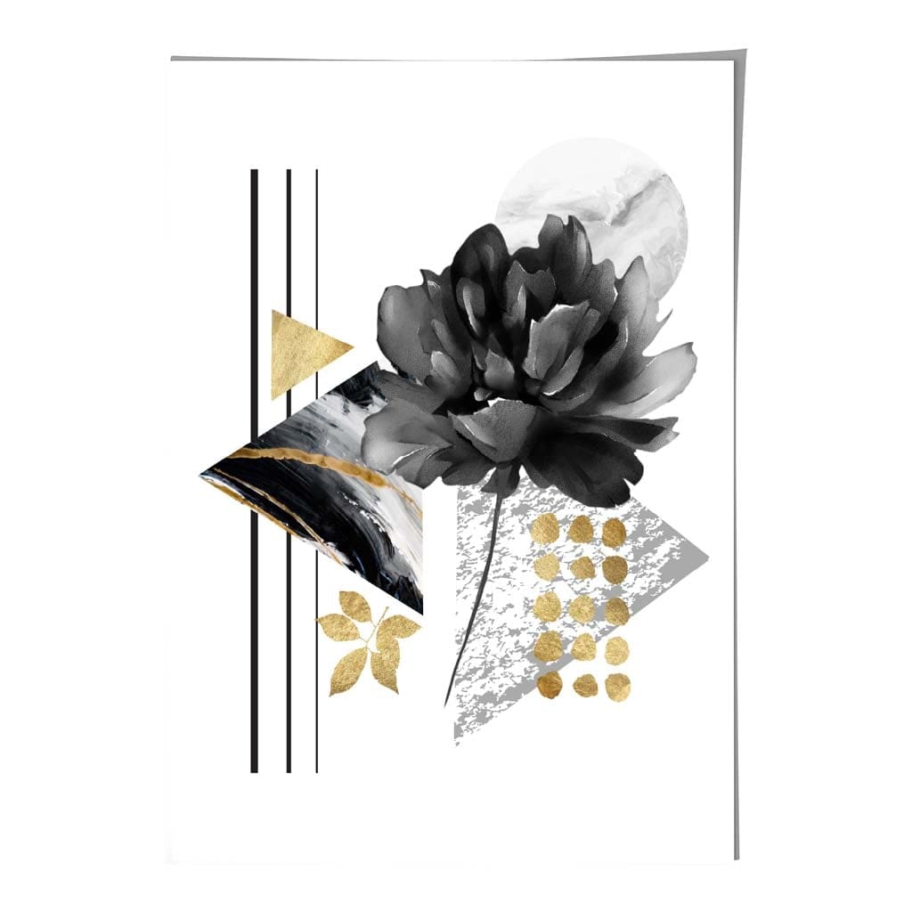 Black and Gold Abstract Flower with Geometric Shapes No. 1 Wall Art Print | Bowlift