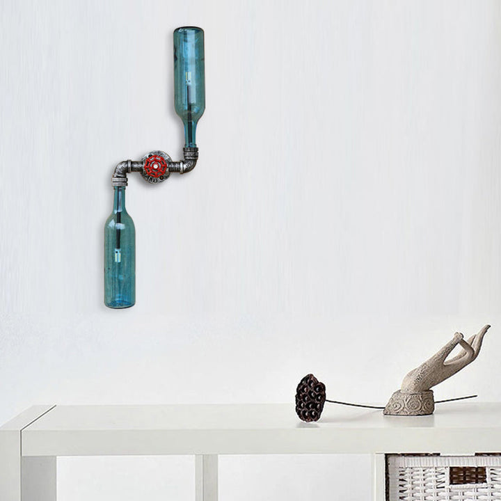 BowLift | Glass Gray/Blue Wall Light Wine Bottle 2 Lights Industrial Style Wall Mount Light for Living Room