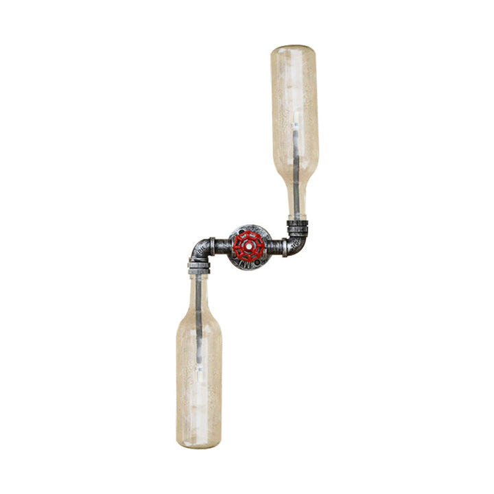 BowLift | Glass Gray/Blue Wall Light Wine Bottle 2 Lights Industrial Style Wall Mount Light for Living Room